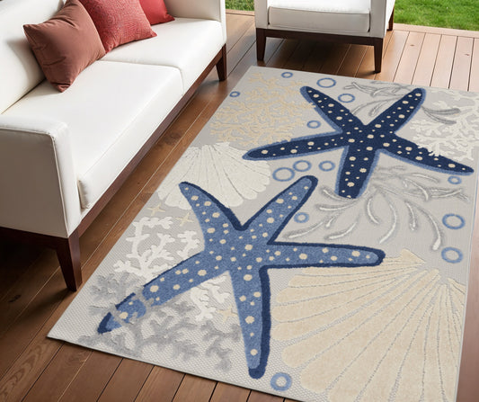 4' X 6' Blue And Gray Indoor Outdoor Area Rug-0
