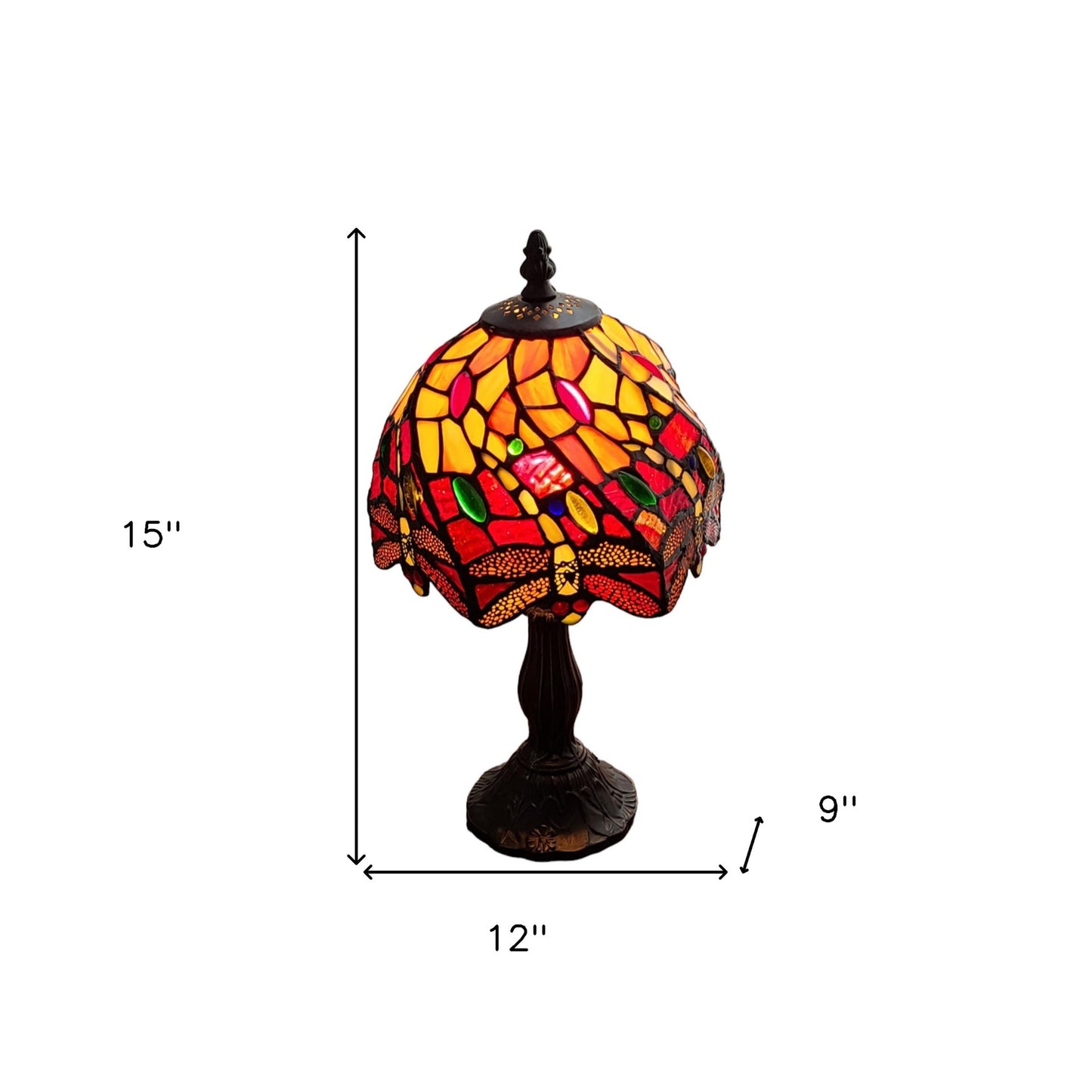 15" Dark Brown Metal Candlestick Table Lamp With Red and Black Novelty Shade-8