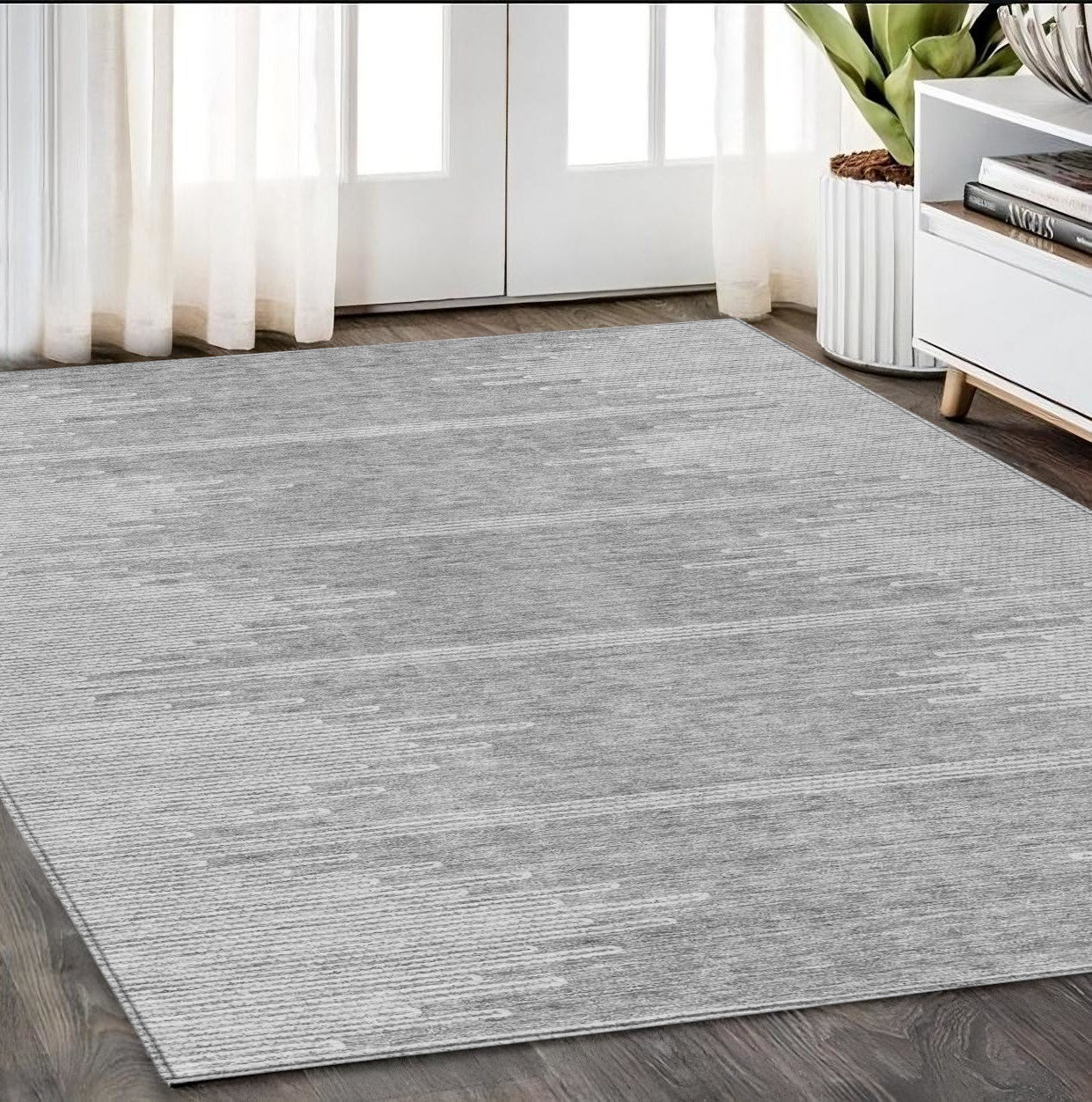 5' X 8' Gray And Ivory Abstract Washable Indoor Outdoor Area Rug-8