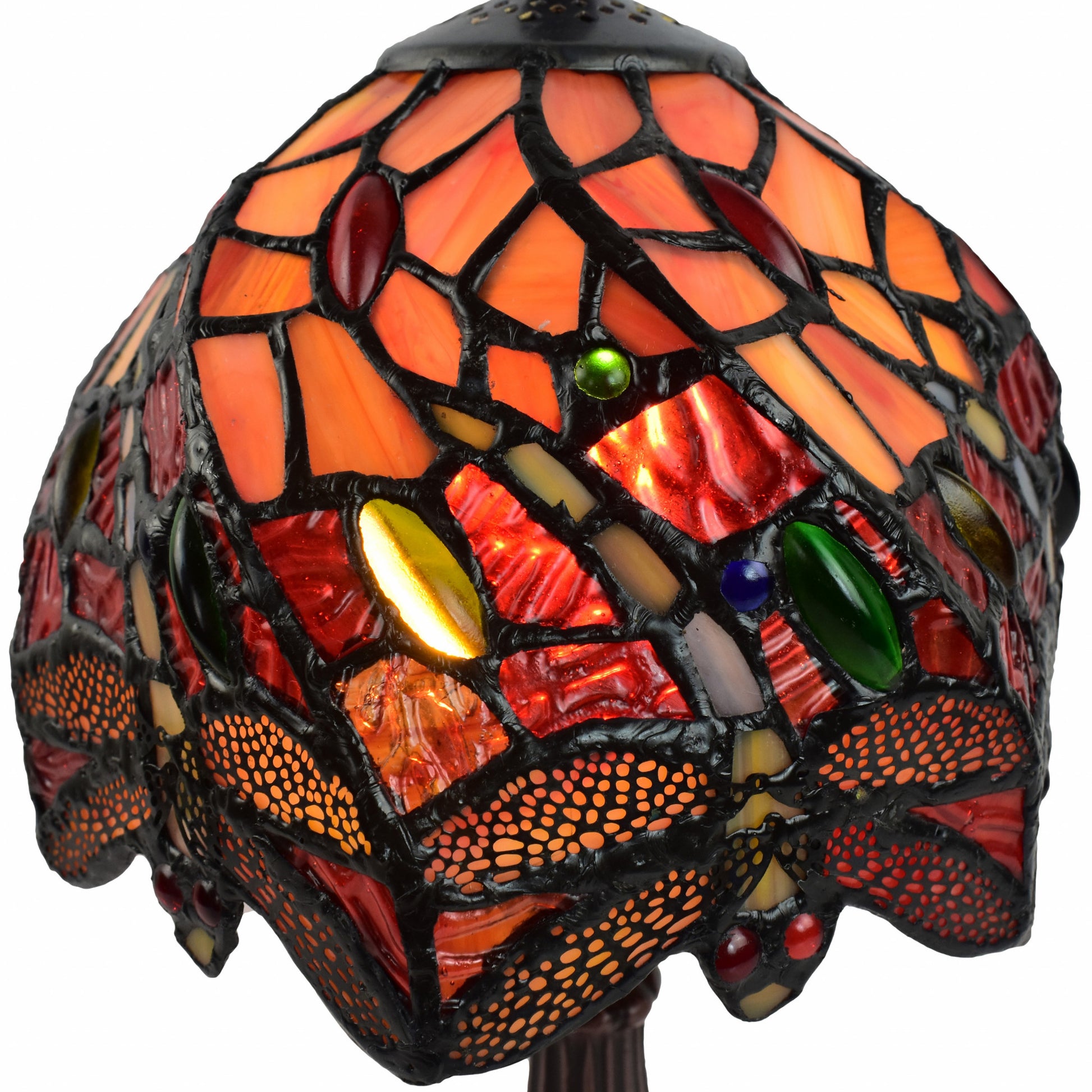 15" Dark Brown Metal Candlestick Table Lamp With Red and Black Novelty Shade-3