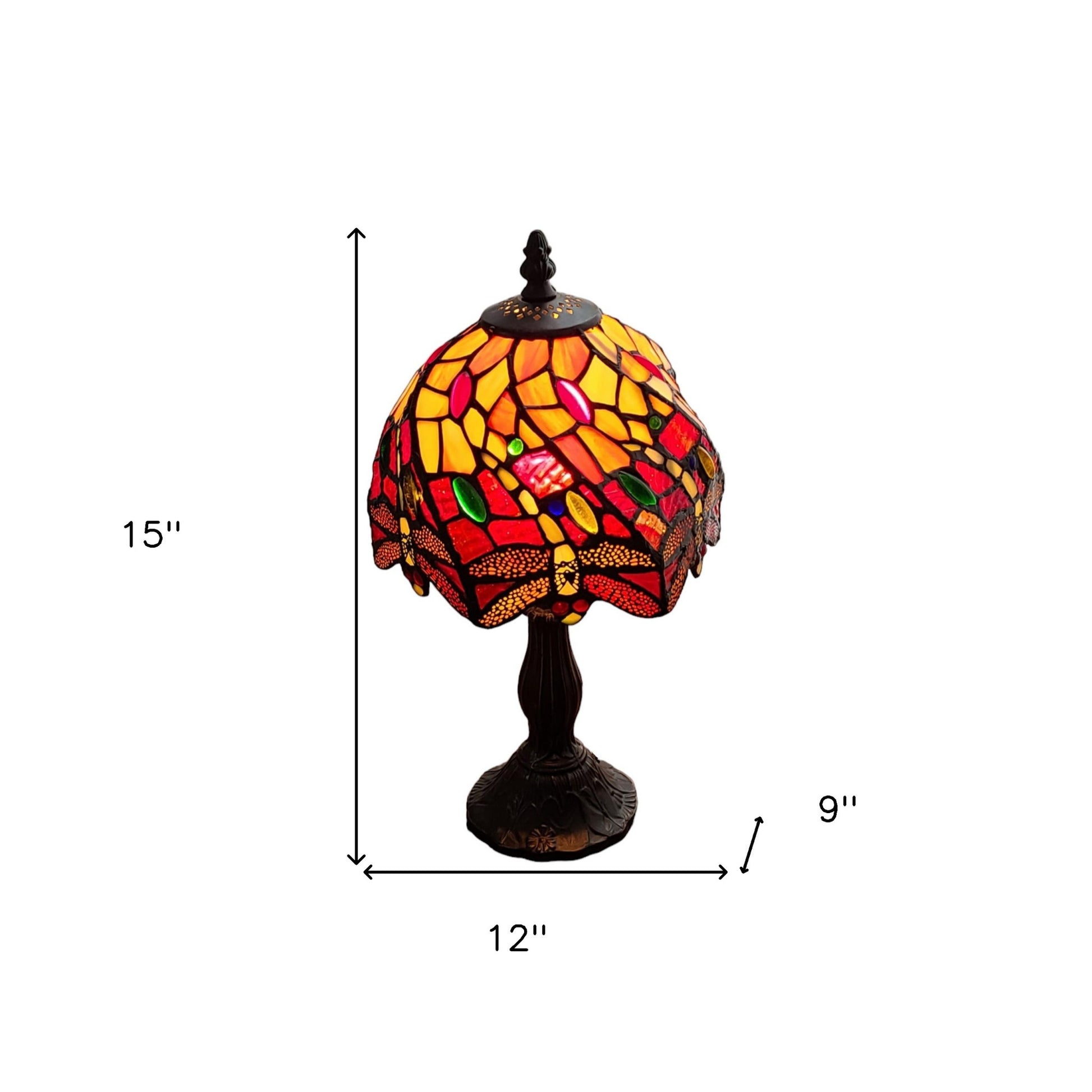 15" Dark Brown Metal Candlestick Table Lamp With Red and Black Novelty Shade-8