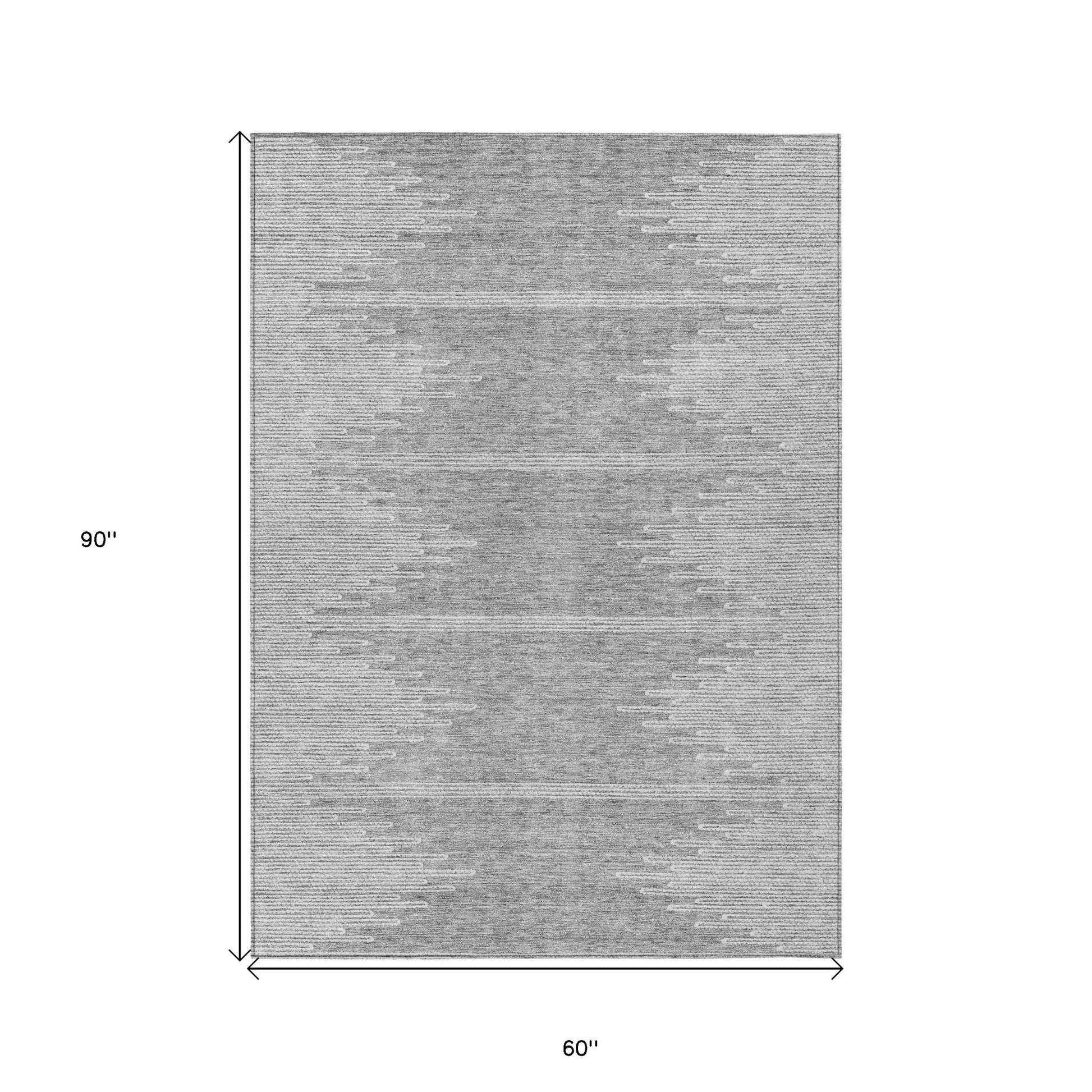 5' X 8' Gray And Ivory Abstract Washable Indoor Outdoor Area Rug-2