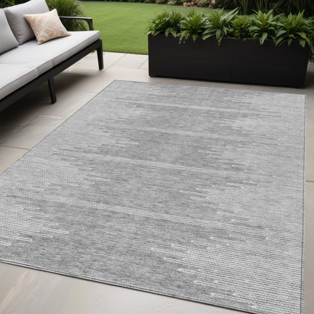 5' X 8' Gray And Ivory Abstract Washable Indoor Outdoor Area Rug-0