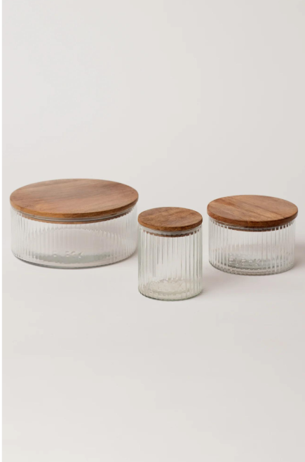 Fluted Glass Storage Jars - set of 3