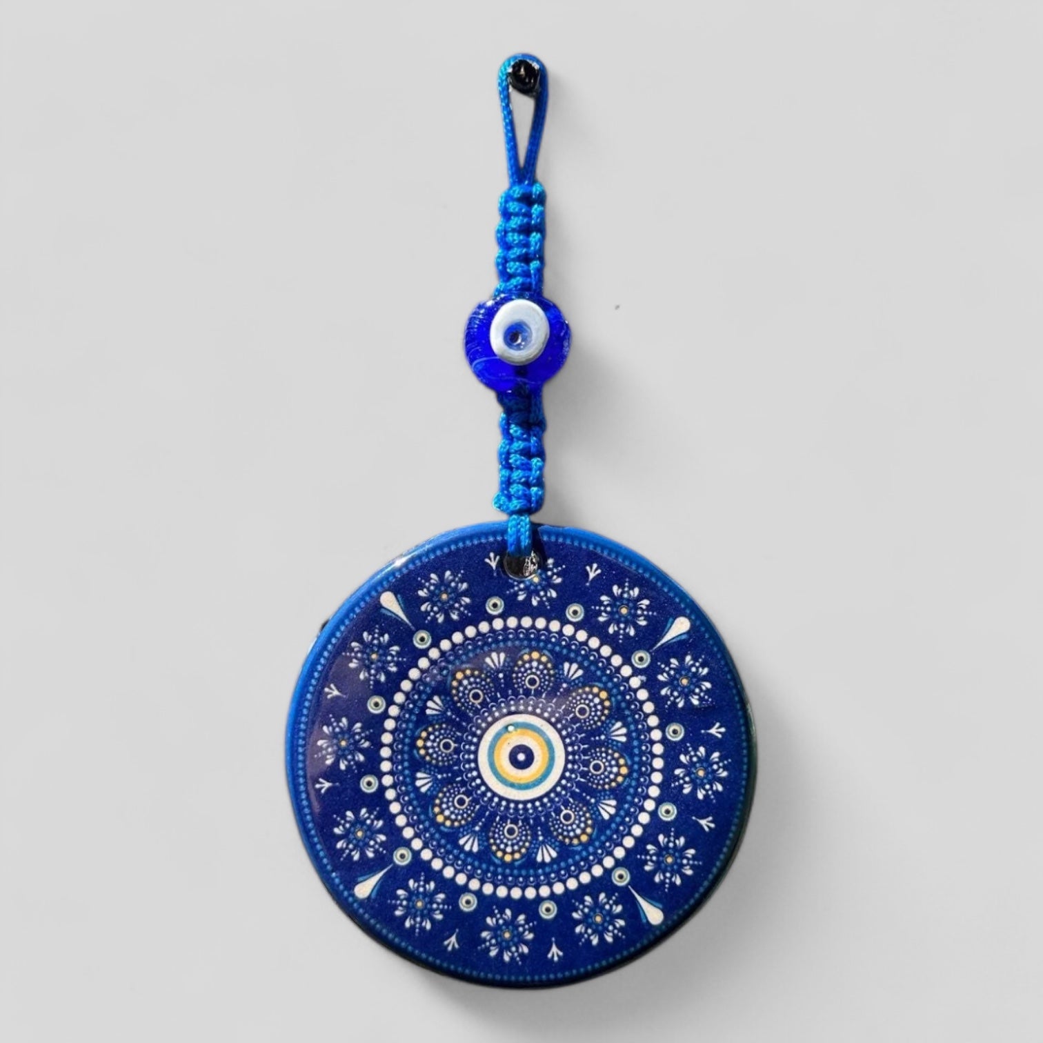 Wall Hanging Ceramic Evil Eye Nazar Boncuk Mal De Ojo, Modern Boho Style Home Decor -- Round Floral Mandala-0
